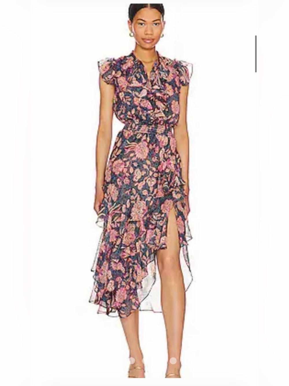 MISA Floral Ruffle Maxi Dress in Blue & Pink Like New